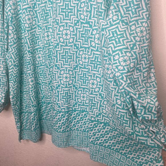 Jessica London Linen Blend Blouse Womens 30 W Plus Size Geometric Roll Tab Sleev - Picture 11 of 15